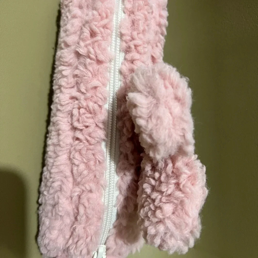 Urlazh bunny rabbit faux fur pink pencil cosmetic makeup case bag clutch
